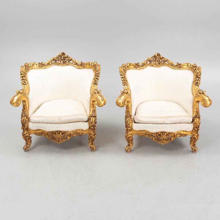 A pair of Louis XV style armchairs, mid-20th Century.