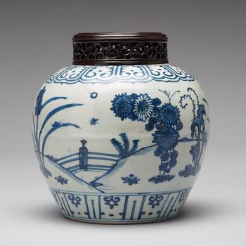 A blue and white jar, Ming dynasty (1368-1664).