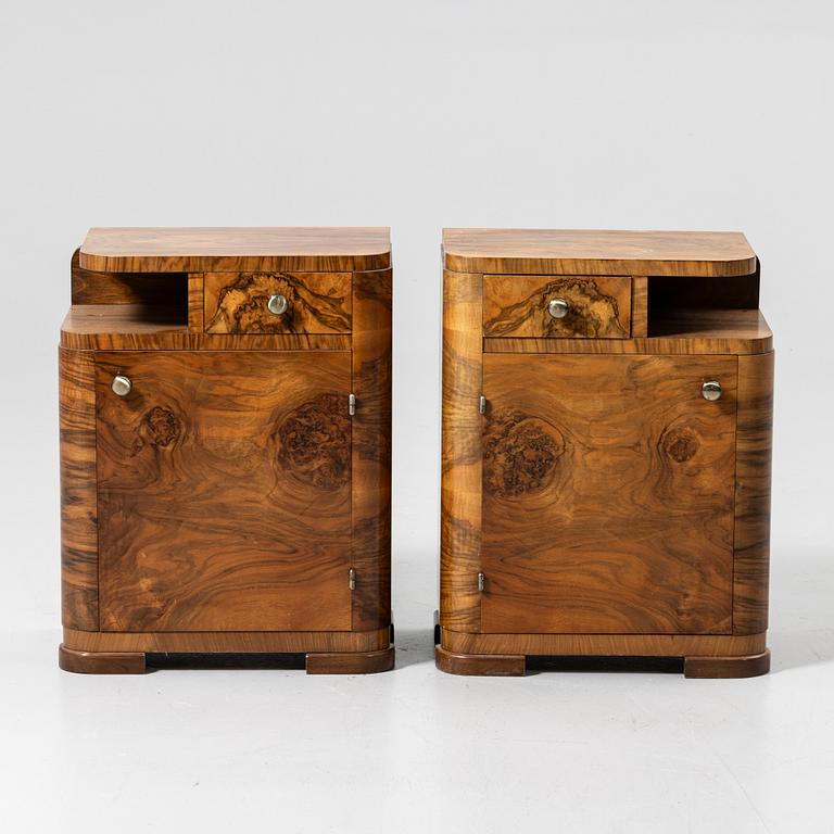 Bedside tables, a pair, first half of the 20th century.