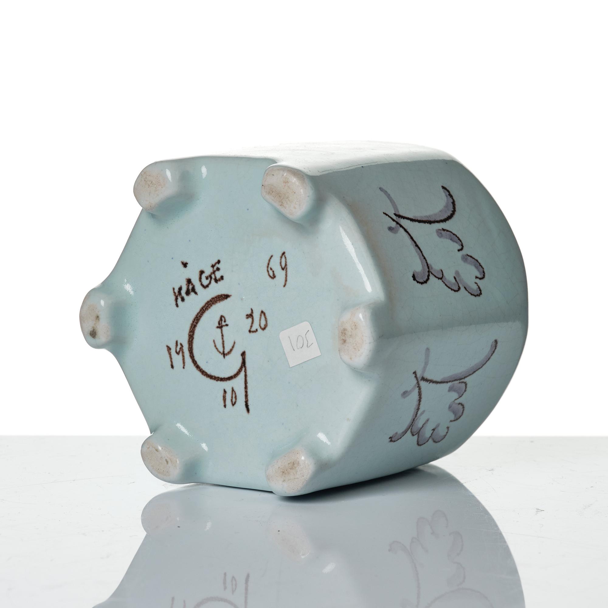 Wilhelm Kåge, eleven pieces of faience including jars, inkwells and a tulip vase, Gustavsberg, Sweden, 1919-1920.