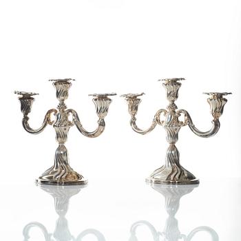 Bruckmann & Sohne, candelabras, a pair, silver, Rococo style, Heilbronn, Germany, 20th century, Swedish import mark.