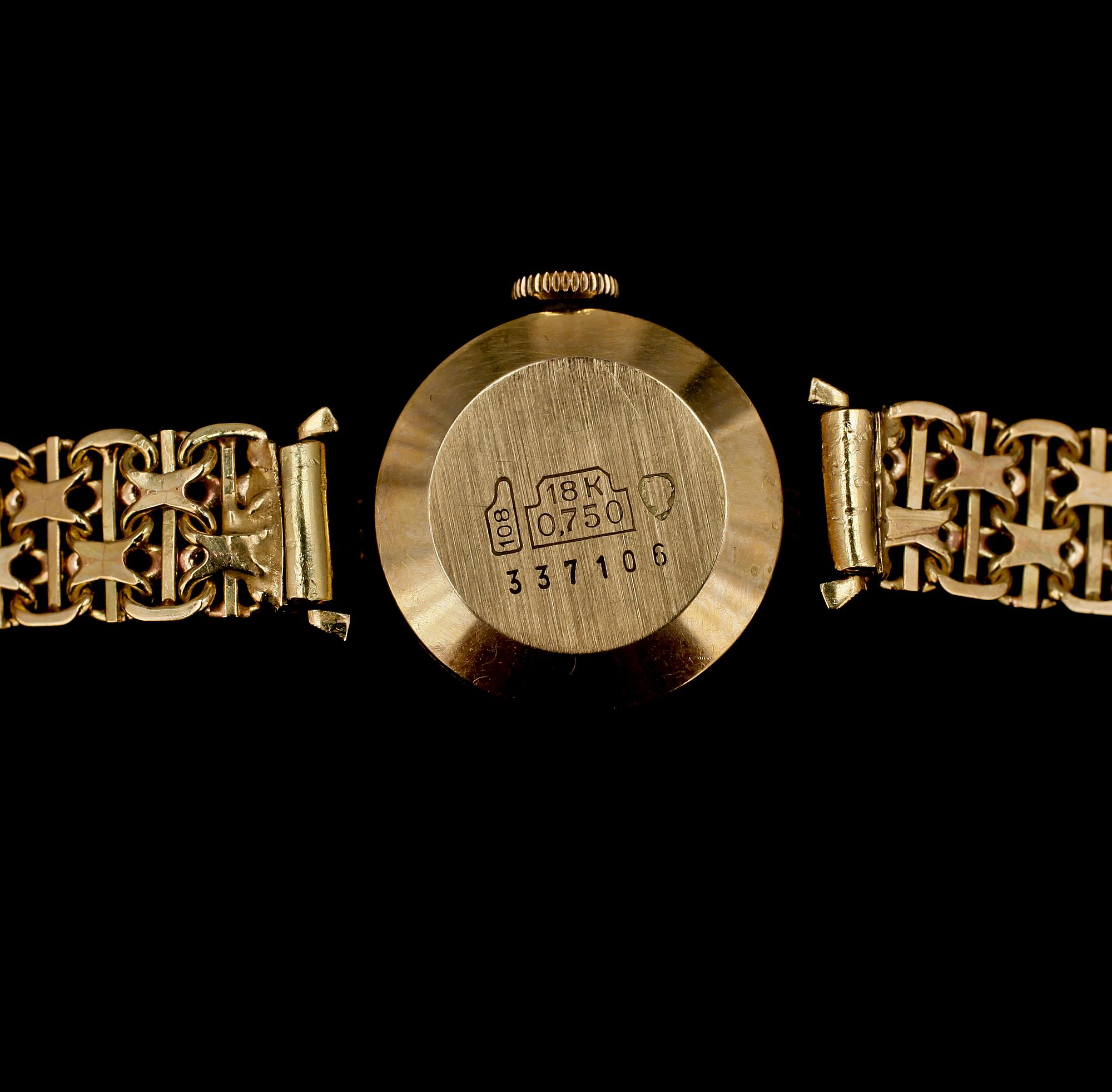 DAMARMBANDSUR, 18 k guld, Zentima, AED, Falköping, 1973. Tot vikt 14 g.