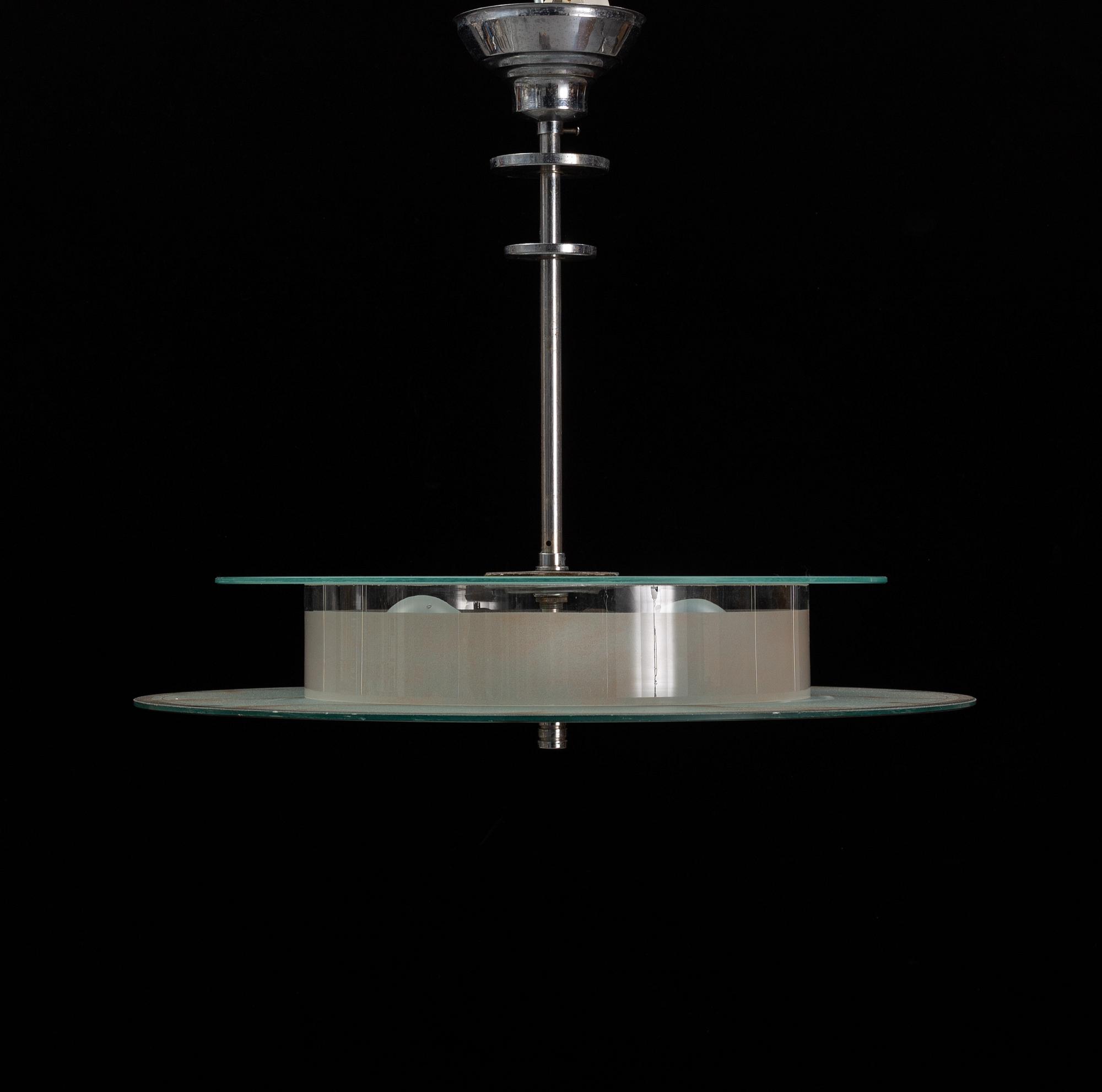 A glass ceiling light, 1930's.