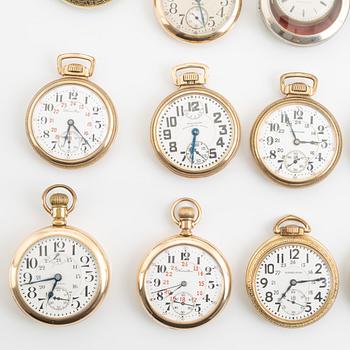 Samling fickur, 18 st, silver/pläterade.