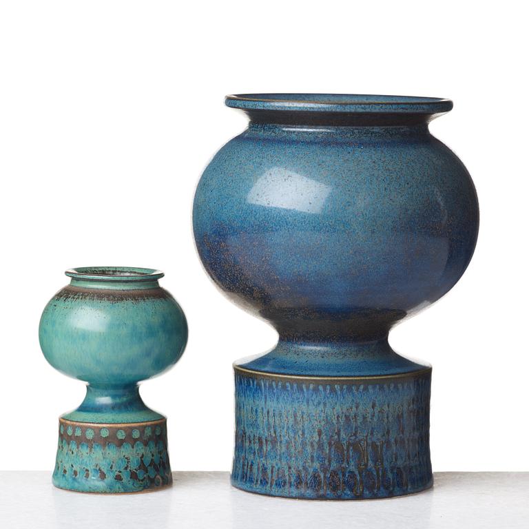 Stig Lindberg, two stoneware vases, Gustavsberg studio, Sweden 1963-64.