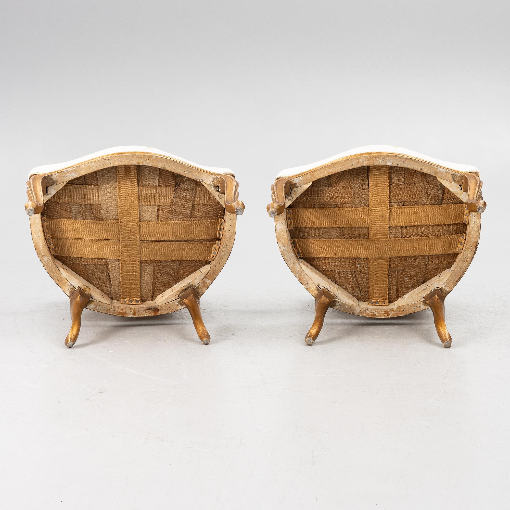 A pair of presumably French Louis XV armchairs, mid 18th century.