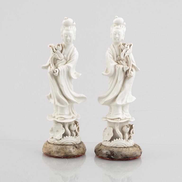A pair of blanc de Chine porcelain figures, 20th century.