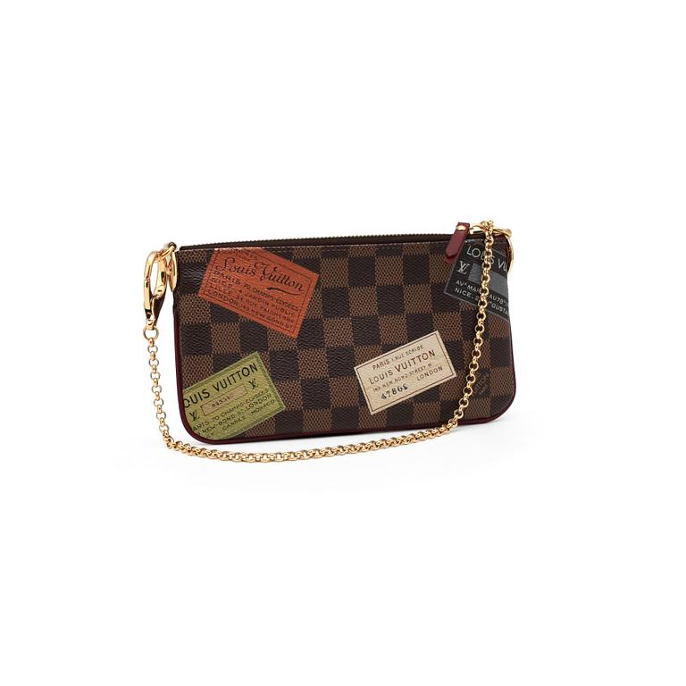 LOUIS VUITTON, a Damier Ebene canvas "Mini Pochette" evening bag.