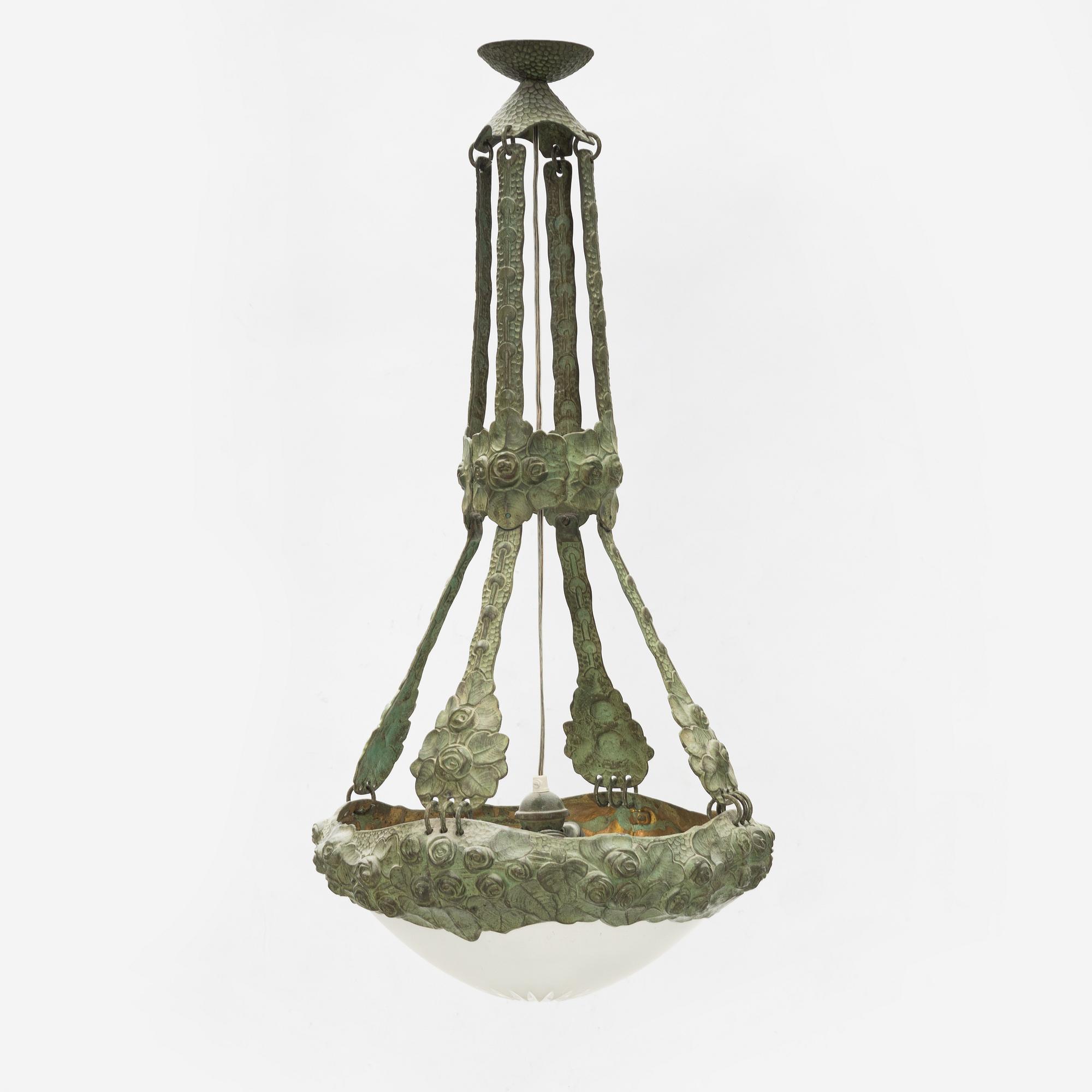 Alice Nordin, taklampa, jugend, patinerad brons, omkring 1900.