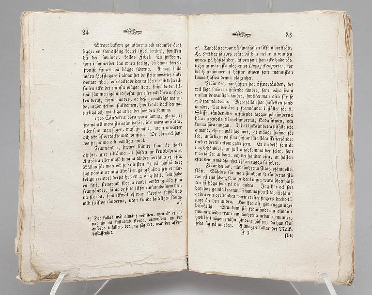 BOK, "Inledning til hästars kännedom i afseende på deras temperament, slägter..." av Arwid Henrik Florman, Lund 1798.