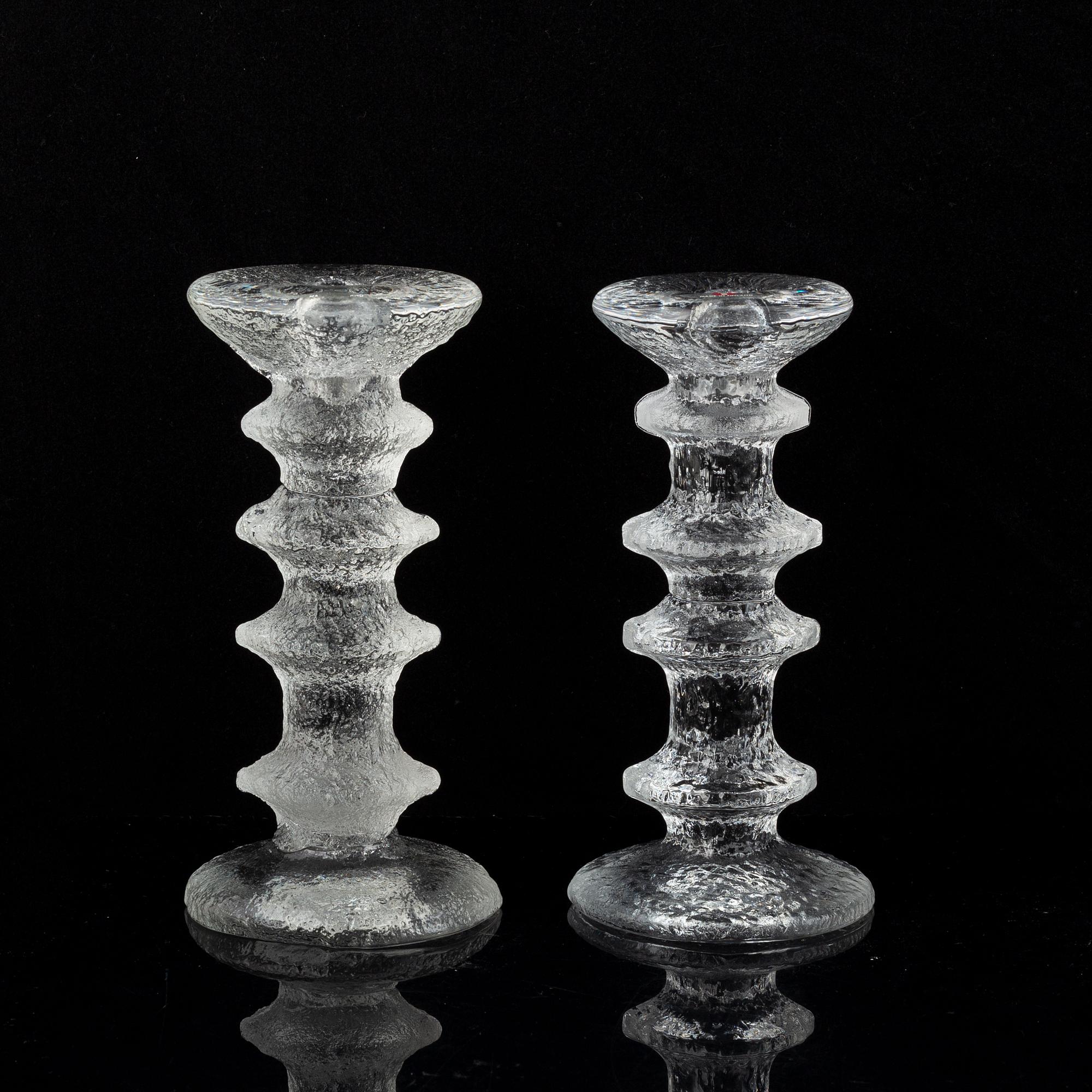 Timo Sarpaneva, a set of five glass candle sticks, 'Festivo', Iittala, Finland. Designed 1966.