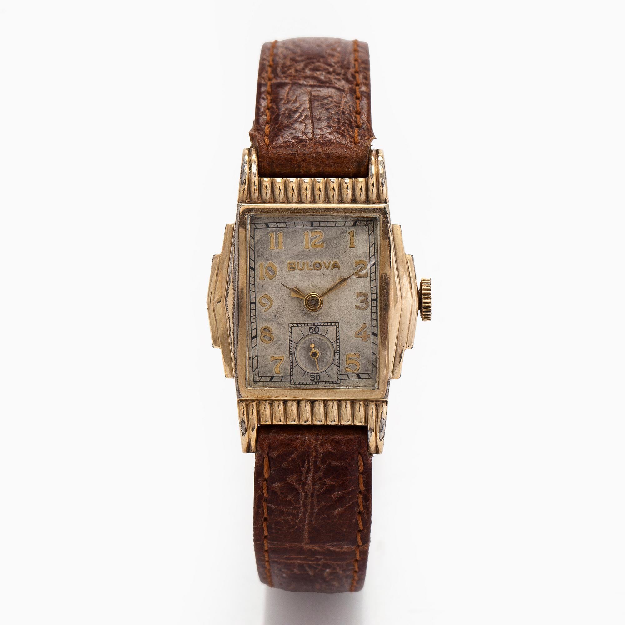 Bulova, ‘Winston’, wristwatch, 25 x 29 mm, gold-plated, manual, late 1930s.