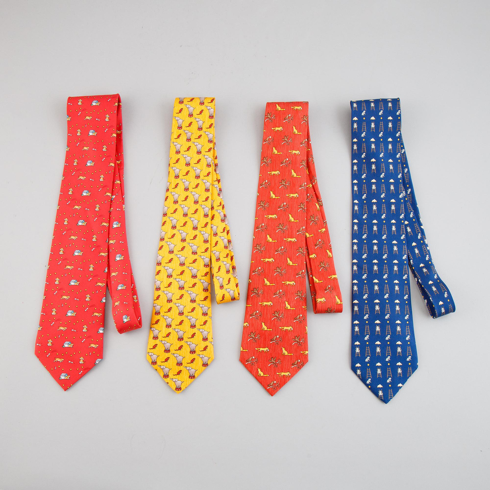Hermès, four silk ties.
