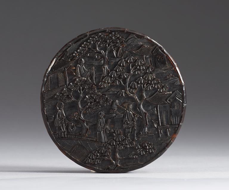 A finely carved turtoise box with cover, Qing dynasty, 18th Century.
