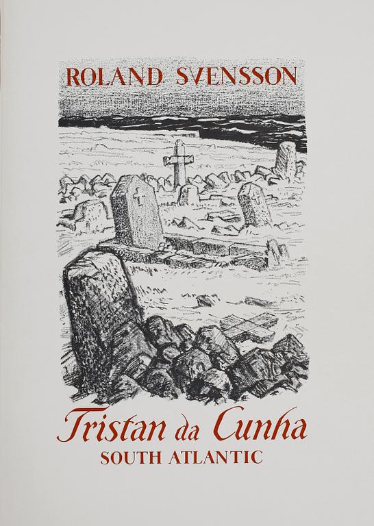 ROLAND SVENSSON, mapp med 7 färglitografier samt häfte, "Tristan da Cunha", sign, numr 187/300.