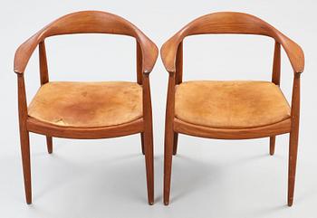 A pair of Hans J Wegner teak 'The Chair', by Johannes Hansen, Denmark 1950-60's.