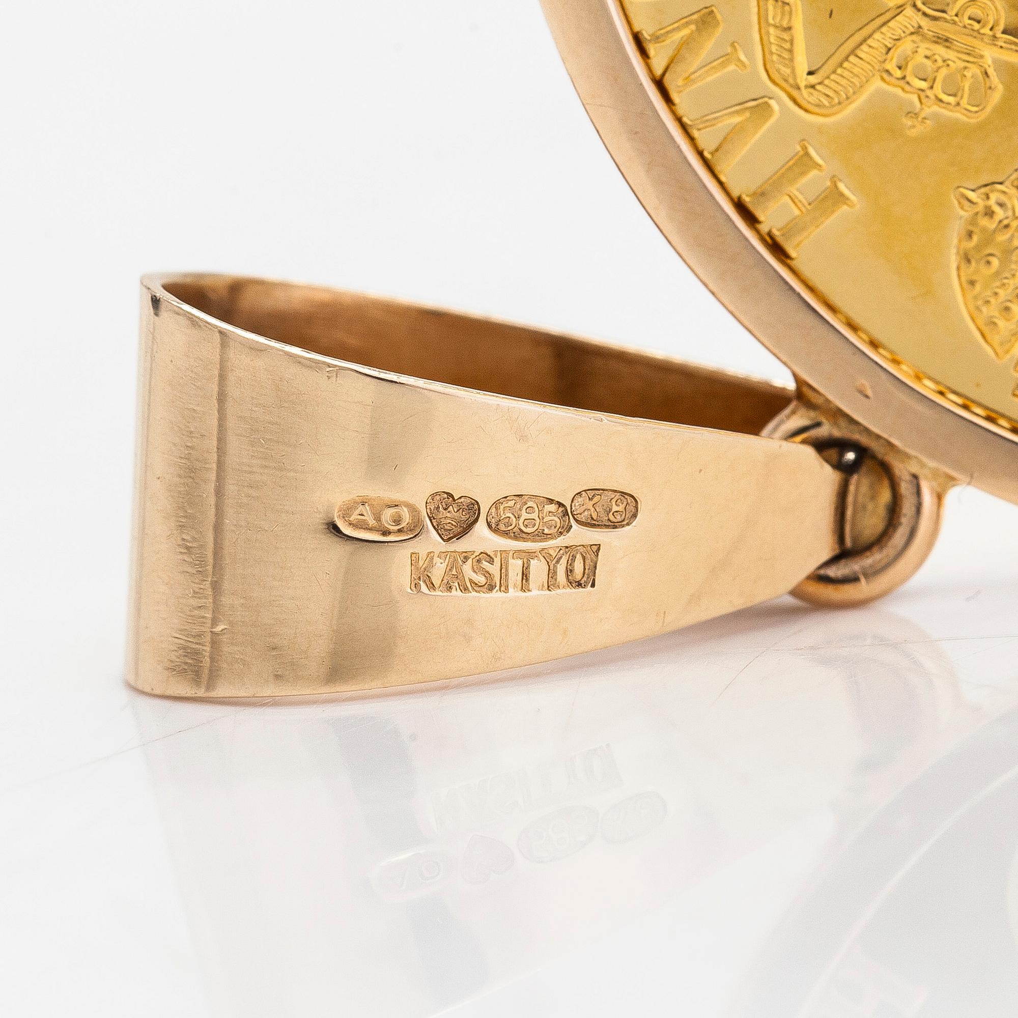 Kolikko, riipus, Frans Josef I, Itävalta-Unkari, 1915. 4 Ducat, n. 24K (.999) ja 14K kultaa.