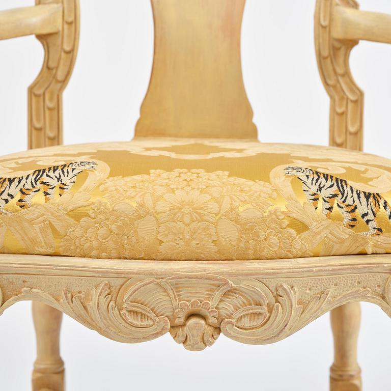 A rococo open armchair in the manner of C M Sandberg, Stockholm, later part 18th century.