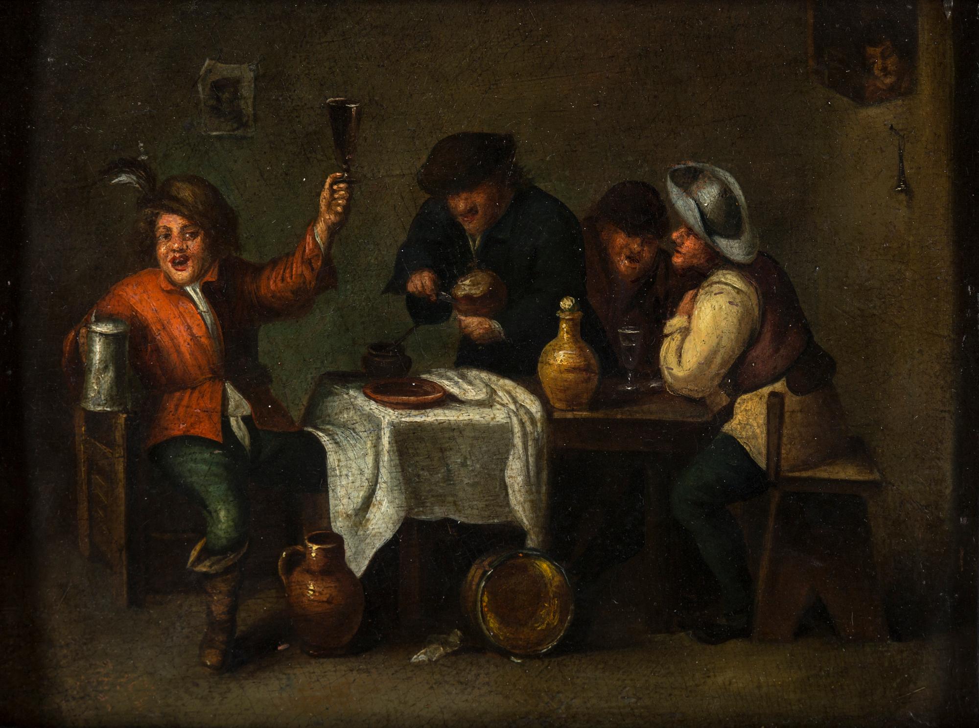 ADRIAEN BROUWER, Hans efterföljd, 1700-tal. Olja på pannå.