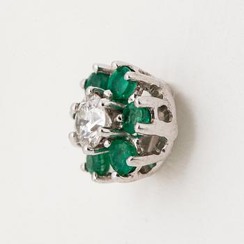 CLUSTER EARRINGS,  with diamonds and emeralds.