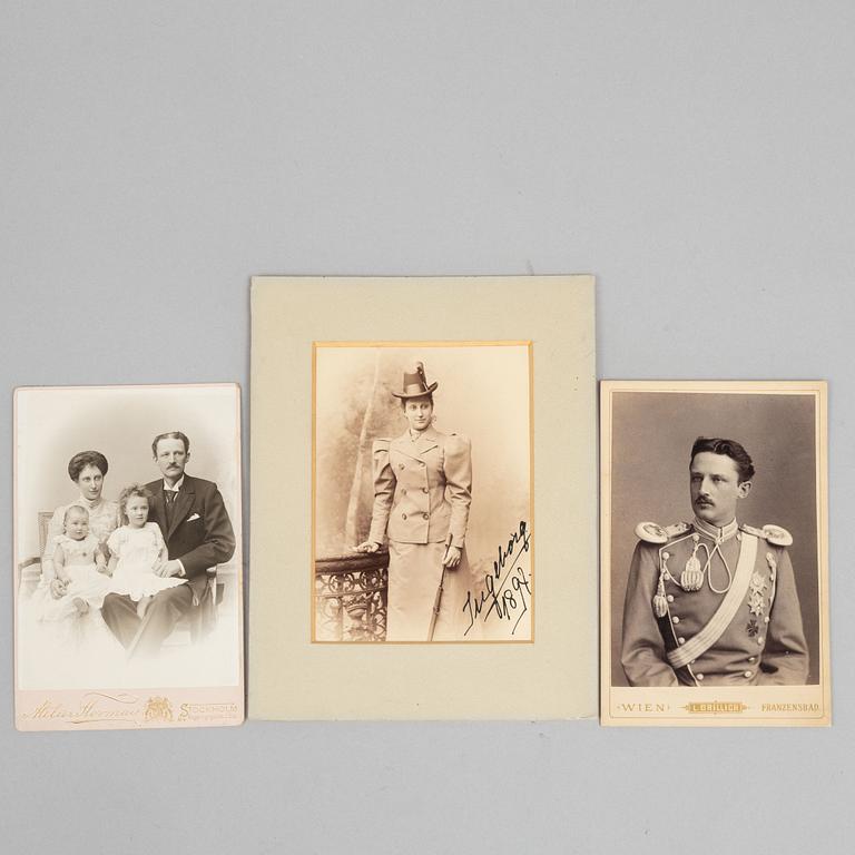 Royal photographs, 3 pcs, Prince Carl and Ingeborg of Denmark, one signed and dated 1897 in ink.