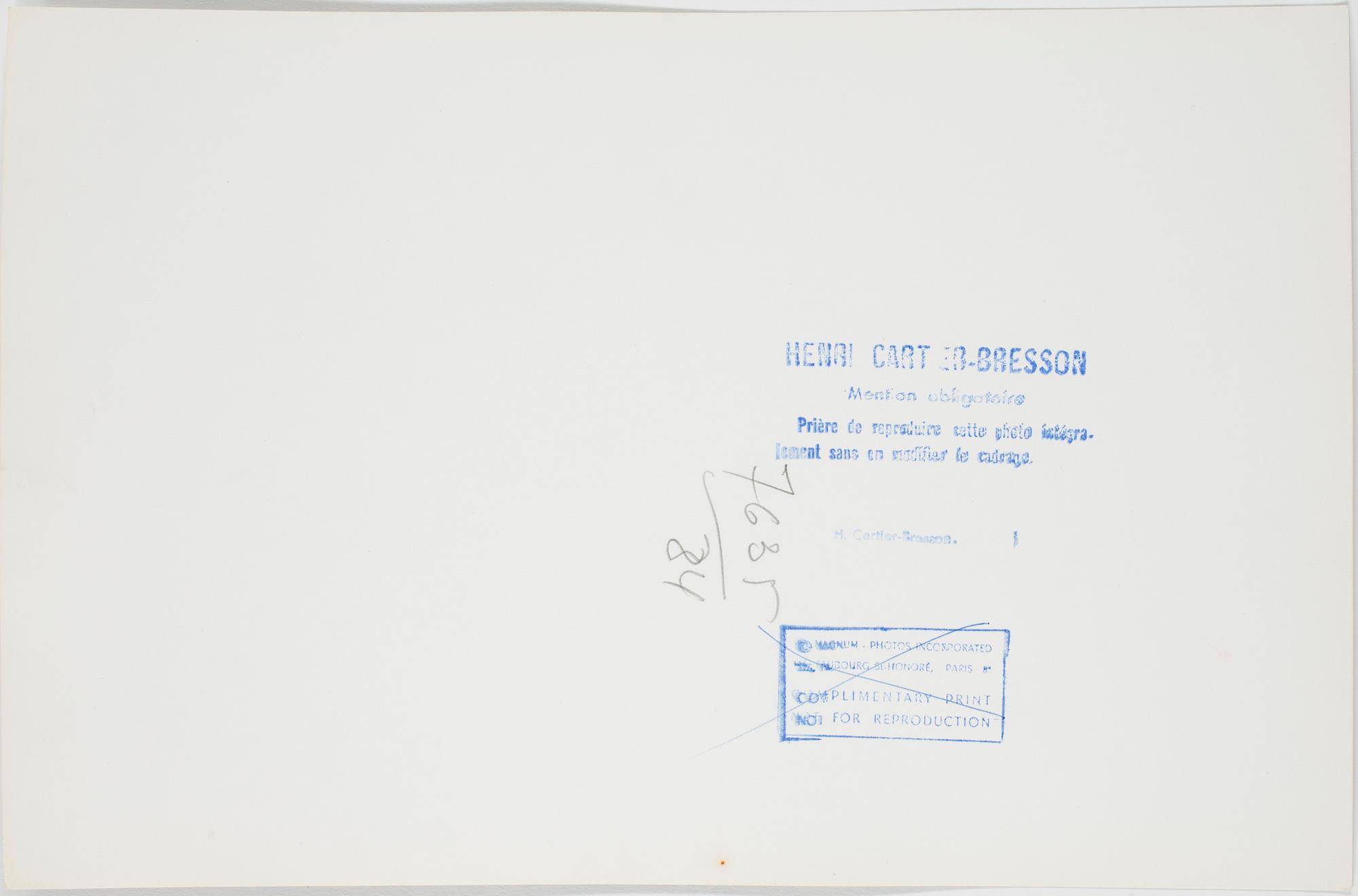 HENRI CARTIER-BRESSON, gelatin silver print stamped by the photographer and by Magnum Photos Incorporated on verso.