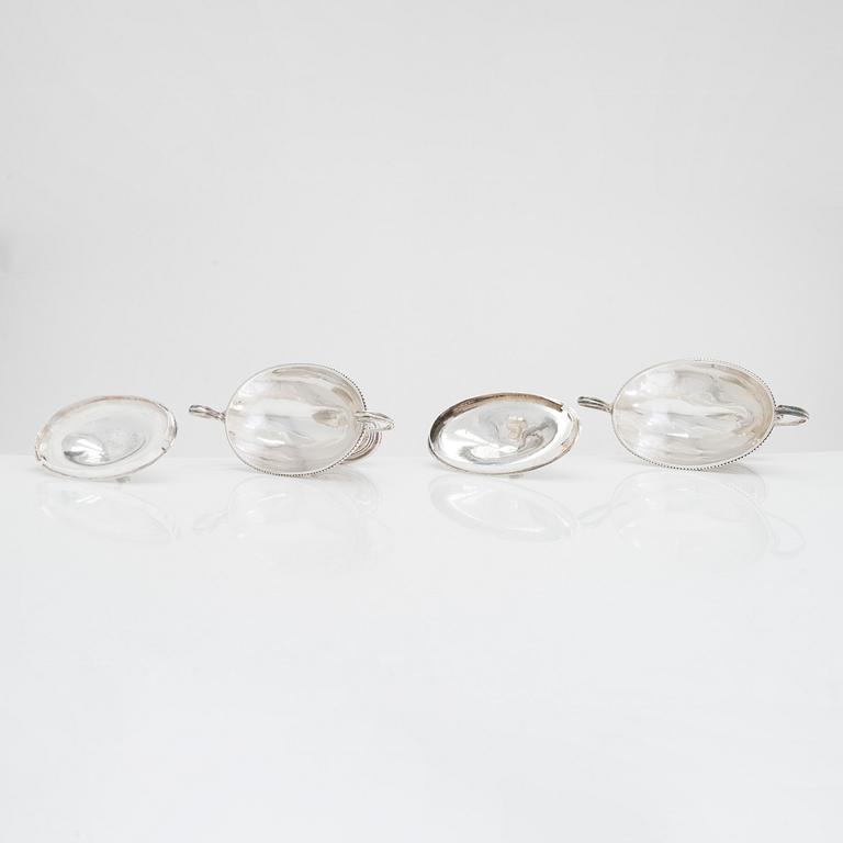 A pair of sterling silver sauce boats, London 1786. Unclear maker's mark,