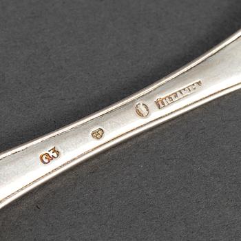 Three Swedish early 19th century silver forks, mark of Jacob Lampa, Stockholm 1822.