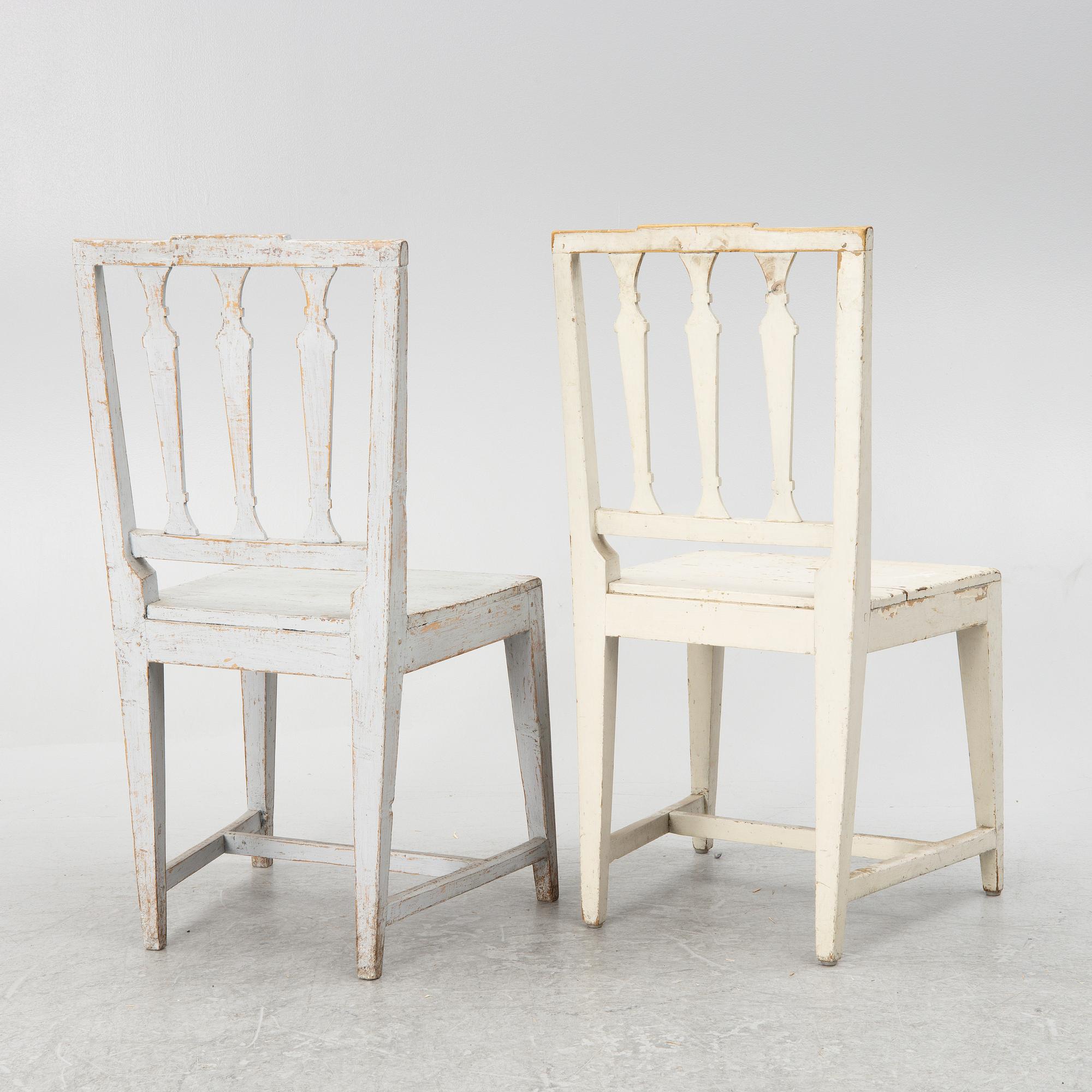 Two similar late Gustavian chairs, Sweden, around 1800.