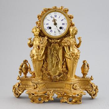 A French gilt bronze mantel clock from Henry Marc á Paris, second half of the 19th century.
