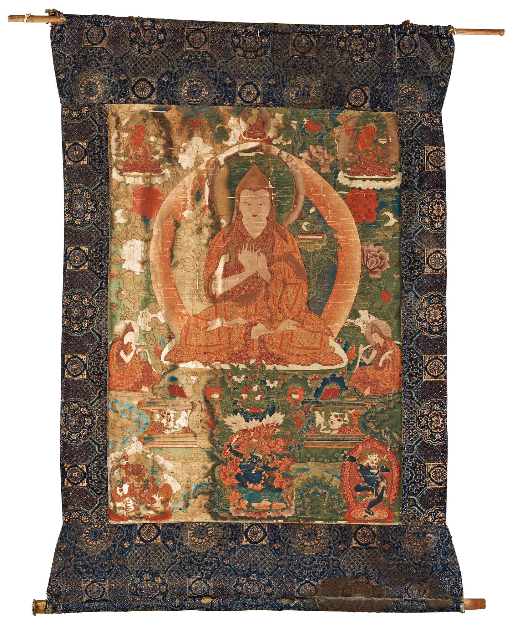 THANGKA, Tsong Khapa, tibeto-kinesisk, 1700-tal/tidigt 1800-tal.