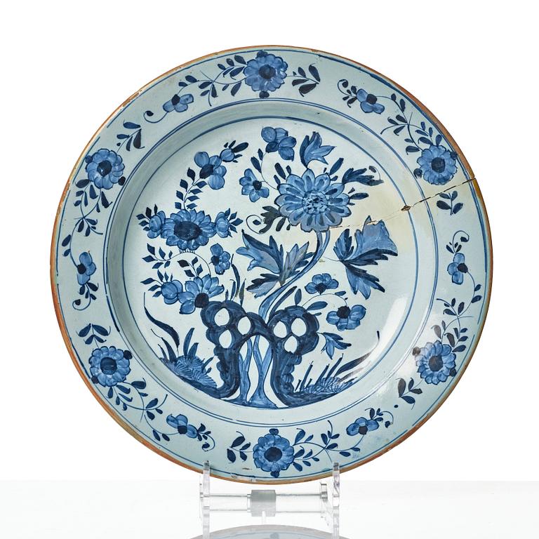 A group of three faience dishes, 18th century.