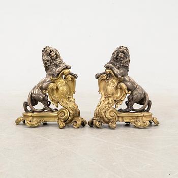 Fire dogs, a pair, Baroque style, 20th century.