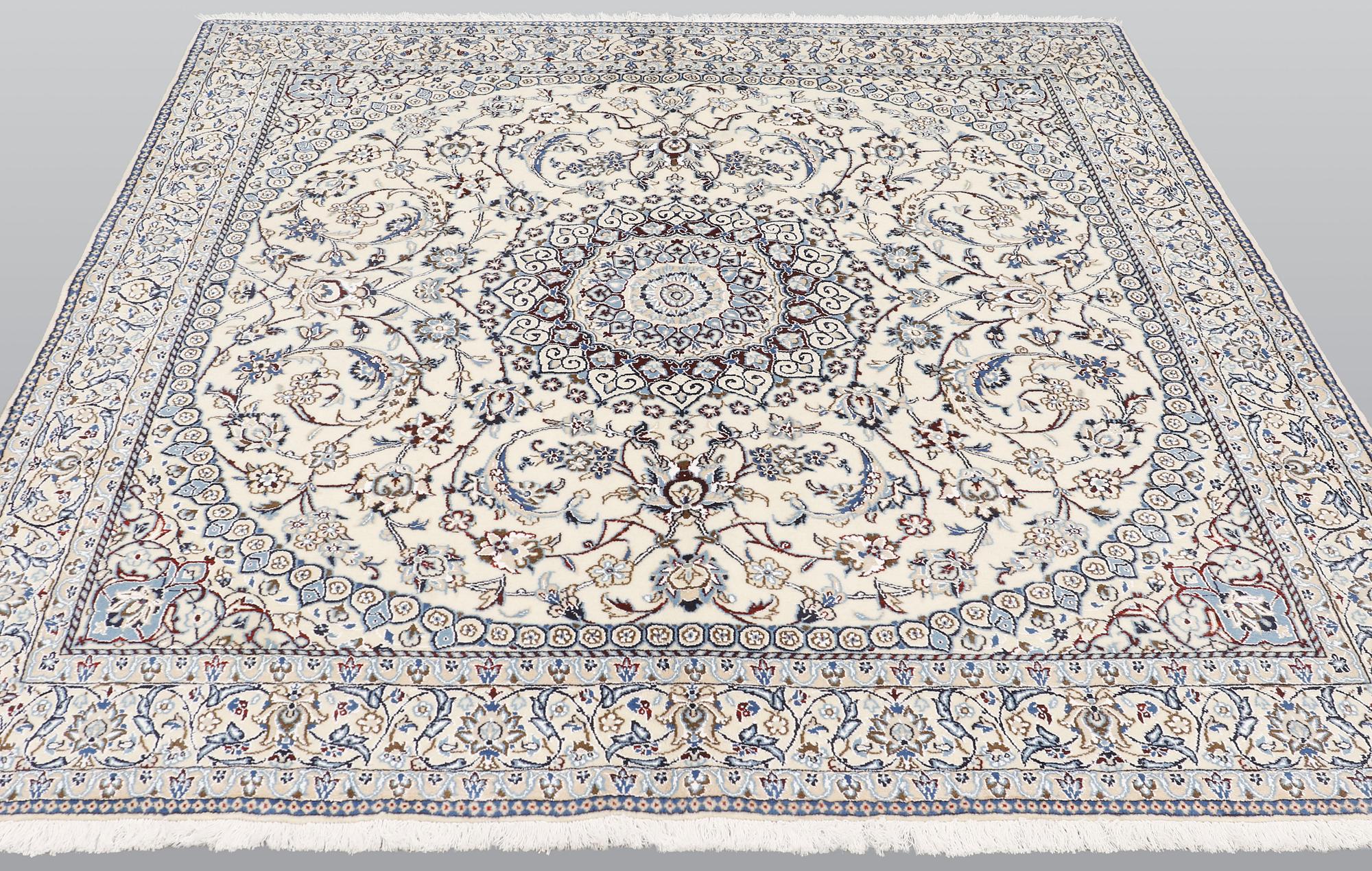 A part silk Nain rug, so called 9 LAA, ca 196 x 196 cm.
