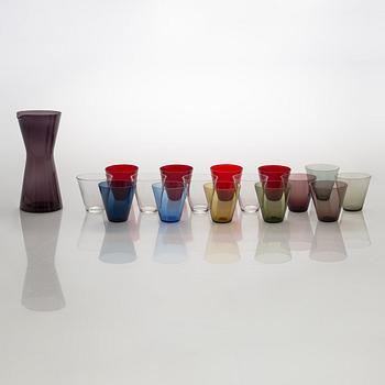 Kaj Franck, dricksglas, 16 st, "Kimara" 2744 och karaff, modell 1610, Nuutajärvi Notsjö 1950-60-tal.