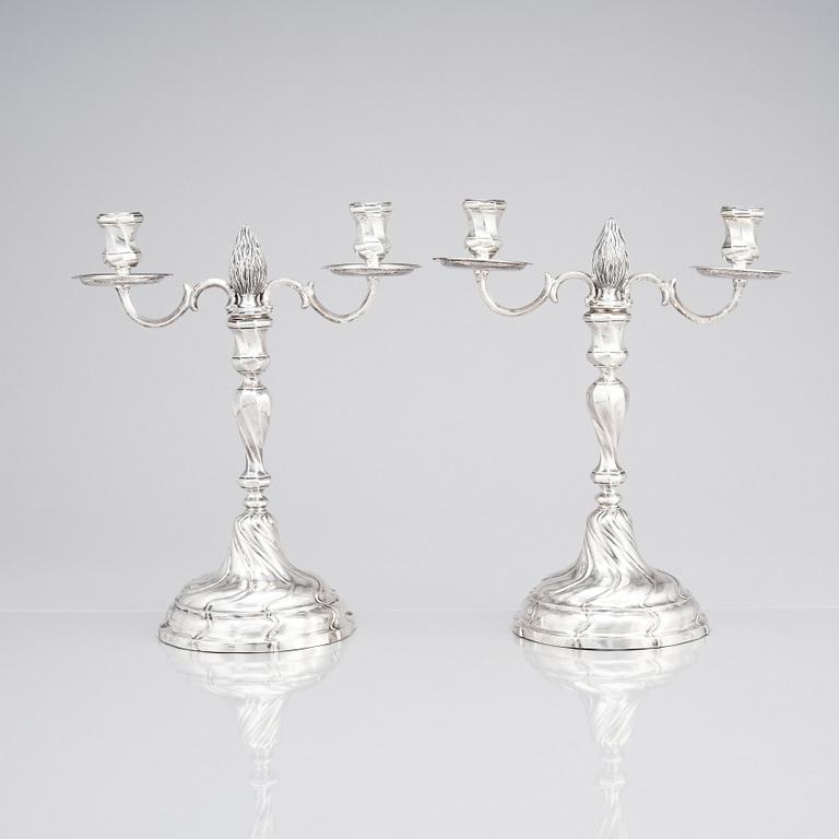 A pair of Swedish 18th century silver candelabra, marks of Lars Holmström, Lund 1772.