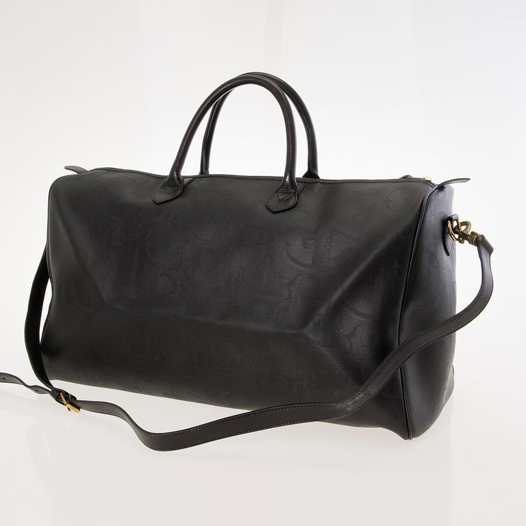 CHRISTIAN DIOR Black Monogram Coated Canvas Duffel Bag.