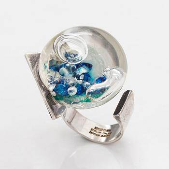 Björn Weckström, "Petrified lake", a sterling silver and acrylic ring. Lapponia 1973.