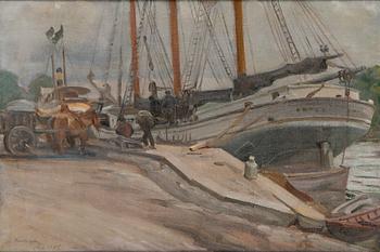Ali Munsterhjelm, From the Shore of the Aura River (a sailing ship being unloaded).