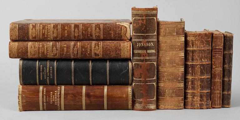 BOKPARTI ORDBÖCKER OCH GRAMMATIKOR, 9 vol, bla "Johann David Michaelis Arabische Grammatik..." Göttingen 1781.