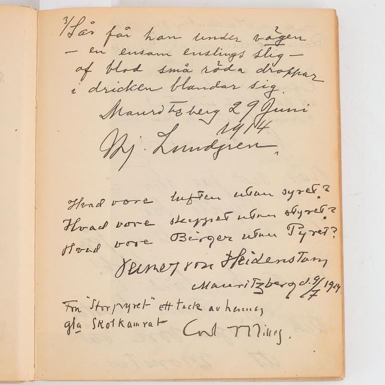 Gästbok med bidrag av bl. a. Ellen Key, Carl Milles och Heidenstam.