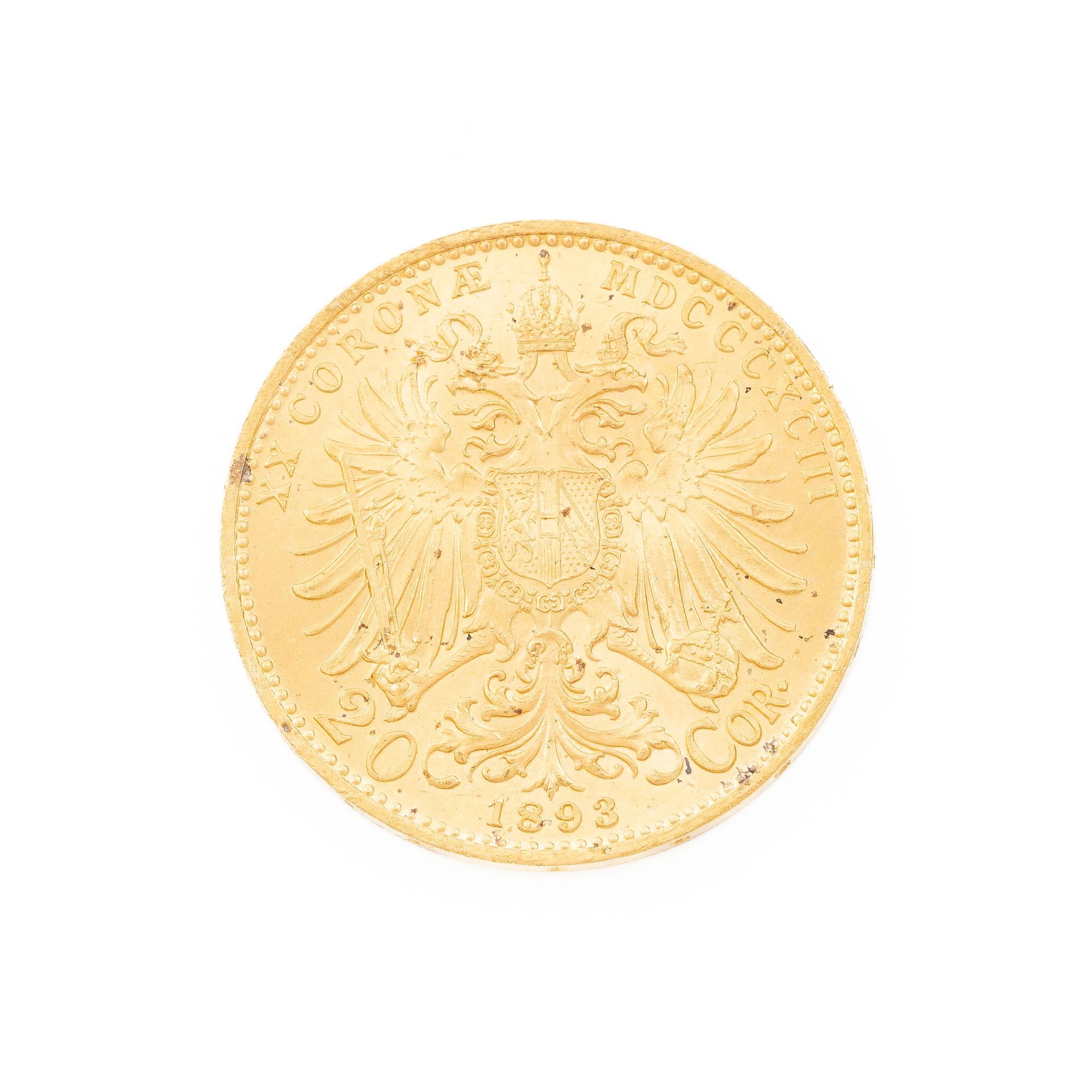 Guldmynt, Österrike-Ungern, 20 Corona, 1893.