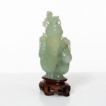 A Chinese urn with cover / censer, green stone, 20th century.