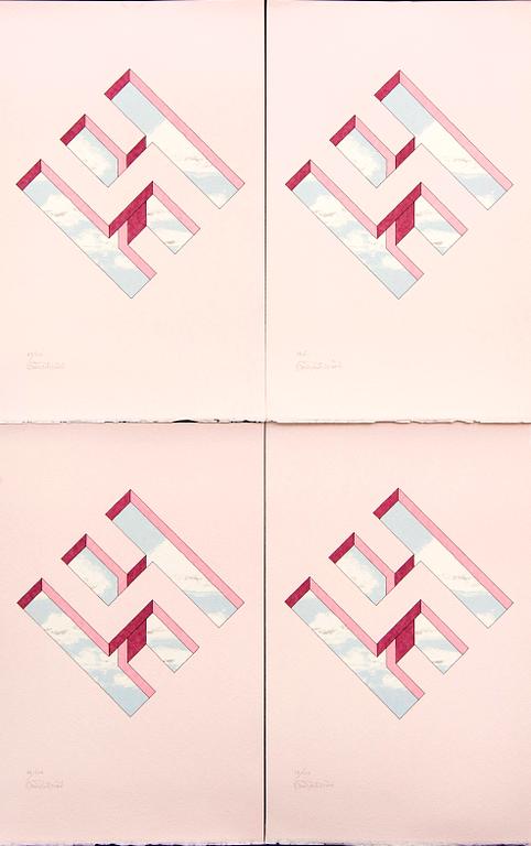 Oscar Reutersvärd, four color lithographs, signed 37/120, 46/120, 47/120 and HC.