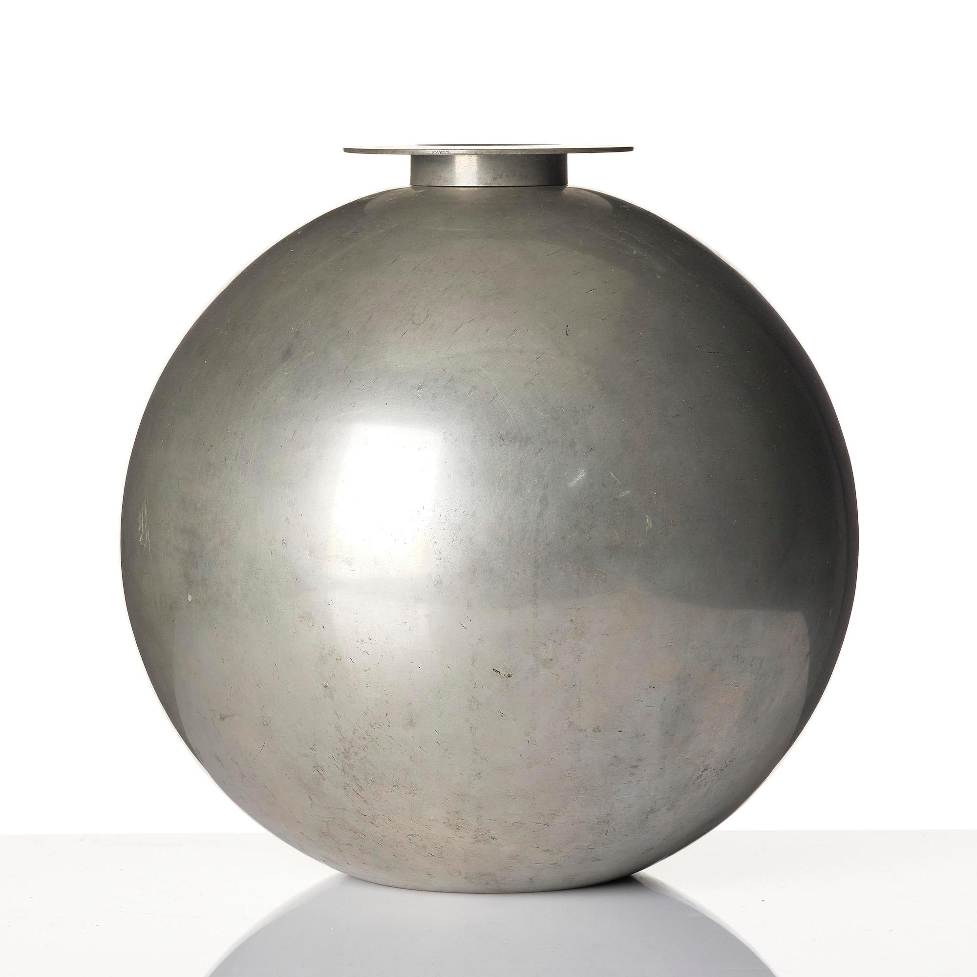 Wiwen Nilsson, a rare spherical modernist pewter vase, Ystad-Metall, Sweden, 1932.