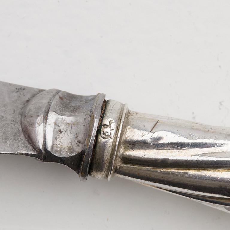 A set of twenty 18th century silver knifes and forks, unidentified marks.