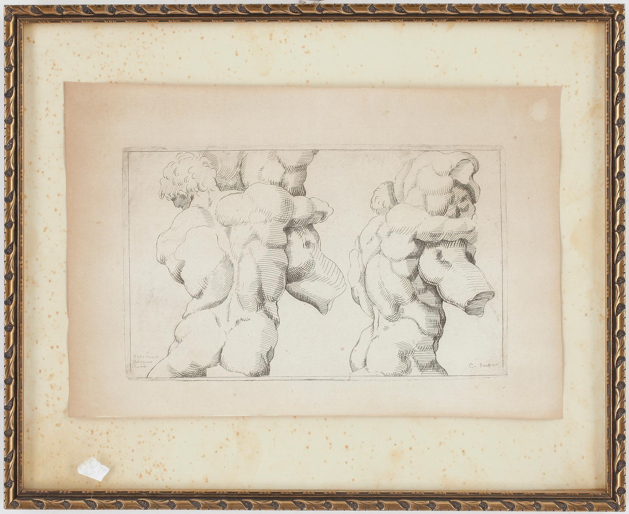 MAERTEN VAN HEEMSKERCK, efter, etsningar, 2 st, signerad i plåten samt bär blyertssignatur, 1600/1700-tal.