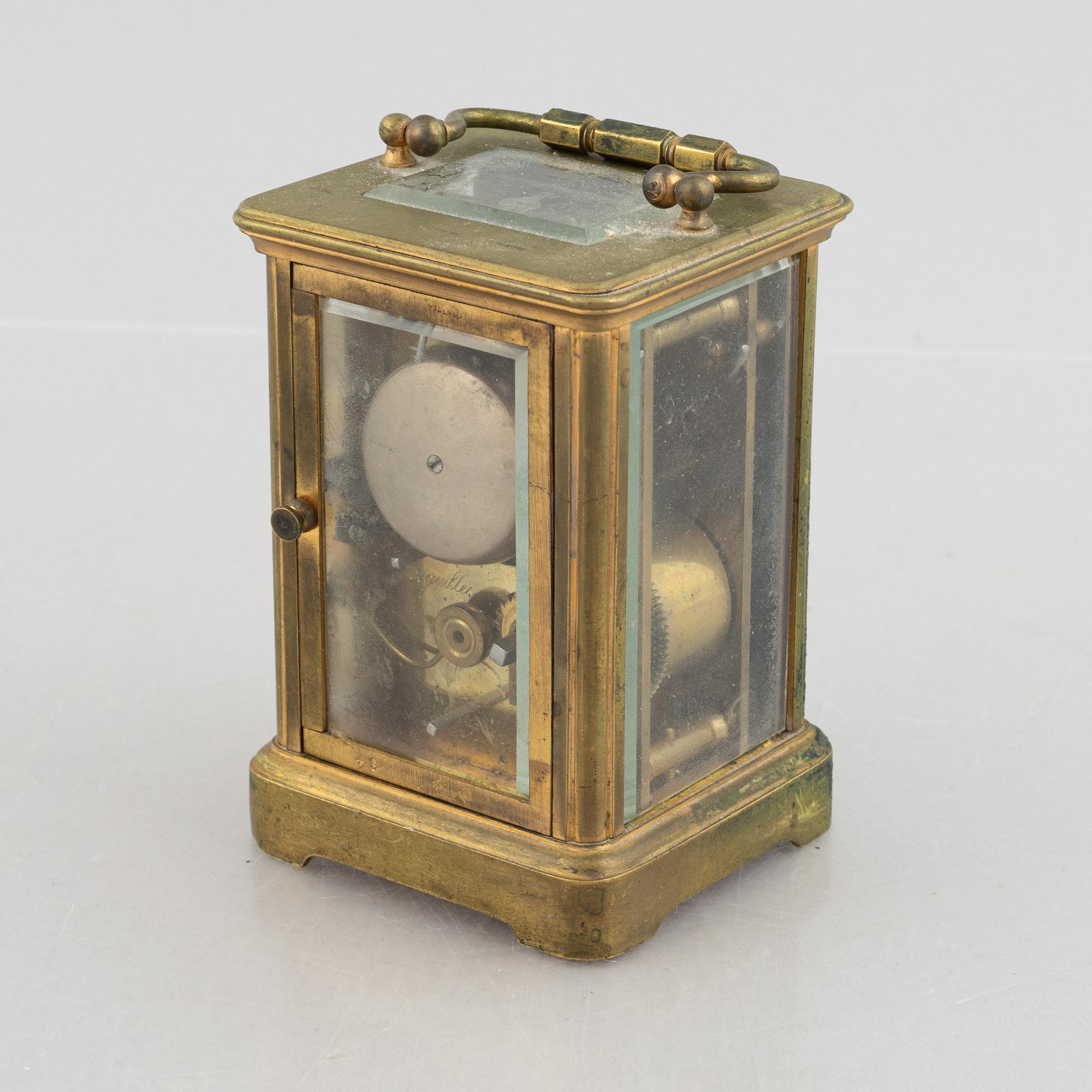 A carriage alarm clock, around 1900.