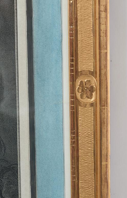 Per Gustaf Floding, "Gustav III” (1746-1792). Med träskuren och förgylld gustaviansk ram, krönt med riksvapnet.