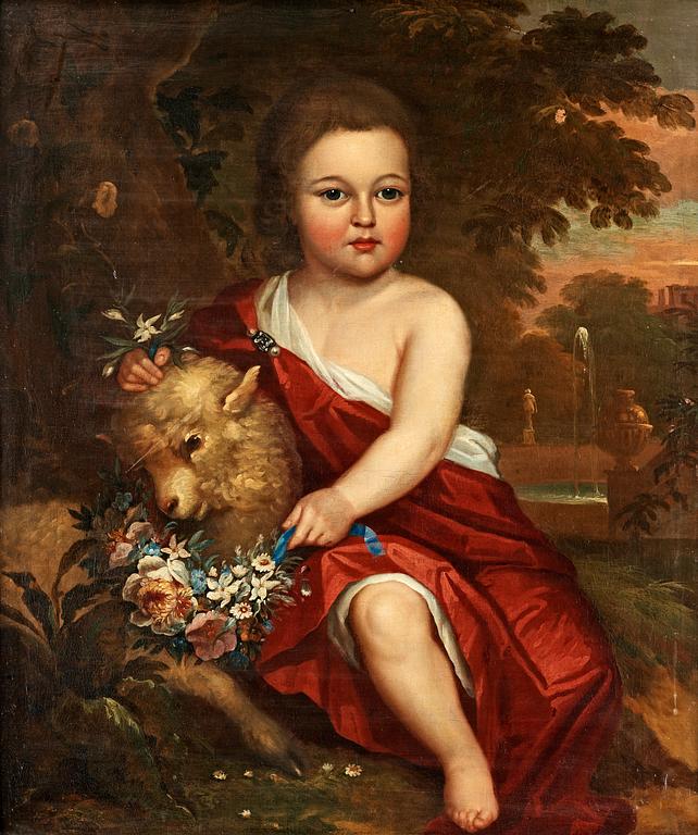 Gottfried Kneller Circle of, Portrait of boy with lamb.